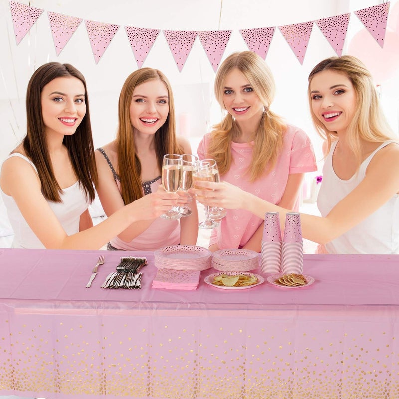 EMAAN 2 Pack Pink Premium Rectangle Table Plastic Tablecloth, Party Table Cloths Disposable, 54 x 108 inches, Gold Dots Rectangular Waterproof Table Cover, for Parties Wedding Baby Shower - Image 4